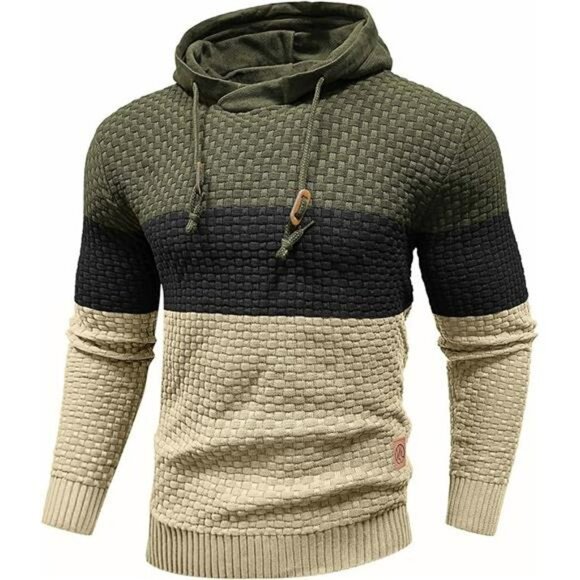 Mens Slim Fit Hooded Sweater Long Sleeve Knit Pullover Hoodie Lightweight - Picture 6 of 6